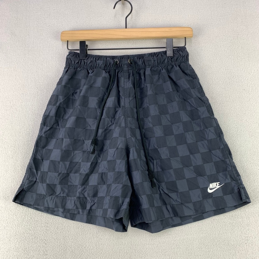 Nike Checkered Gym Shorts 5" Mens Small Black Nylon Sportswear Soccer Athletic